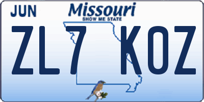 MO license plate ZL7K0Z