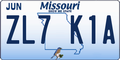 MO license plate ZL7K1A