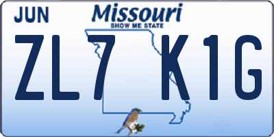 MO license plate ZL7K1G