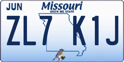 MO license plate ZL7K1J
