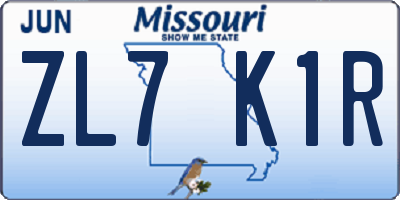 MO license plate ZL7K1R