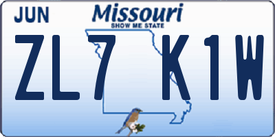 MO license plate ZL7K1W