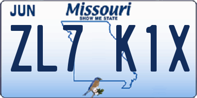 MO license plate ZL7K1X