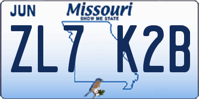MO license plate ZL7K2B
