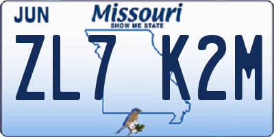 MO license plate ZL7K2M
