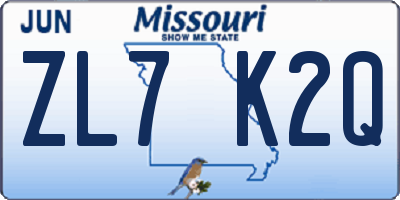 MO license plate ZL7K2Q