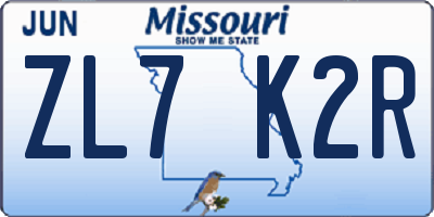 MO license plate ZL7K2R