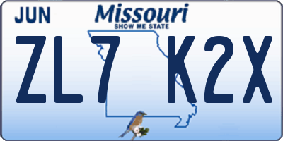 MO license plate ZL7K2X