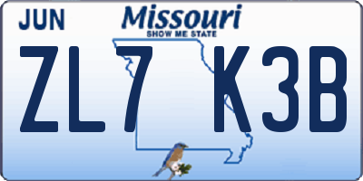 MO license plate ZL7K3B