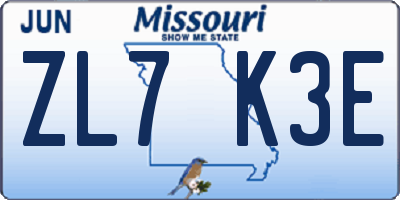 MO license plate ZL7K3E
