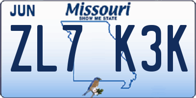 MO license plate ZL7K3K