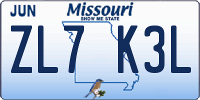 MO license plate ZL7K3L