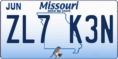 MO license plate ZL7K3N