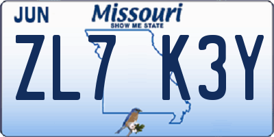 MO license plate ZL7K3Y