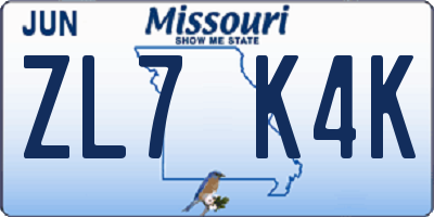 MO license plate ZL7K4K