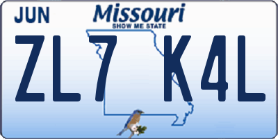 MO license plate ZL7K4L