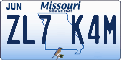 MO license plate ZL7K4M