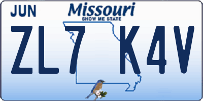 MO license plate ZL7K4V