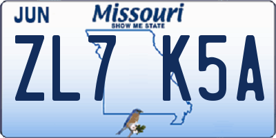 MO license plate ZL7K5A
