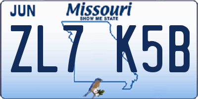 MO license plate ZL7K5B