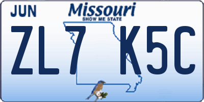 MO license plate ZL7K5C