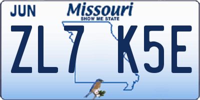 MO license plate ZL7K5E