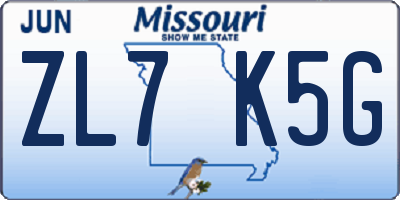 MO license plate ZL7K5G