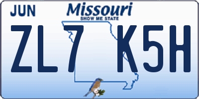 MO license plate ZL7K5H