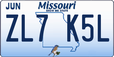 MO license plate ZL7K5L