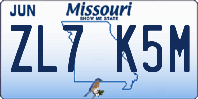 MO license plate ZL7K5M