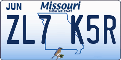 MO license plate ZL7K5R