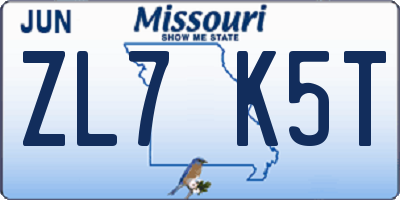 MO license plate ZL7K5T