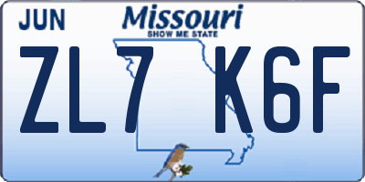MO license plate ZL7K6F