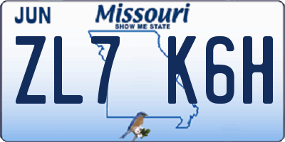 MO license plate ZL7K6H
