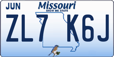 MO license plate ZL7K6J