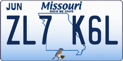 MO license plate ZL7K6L