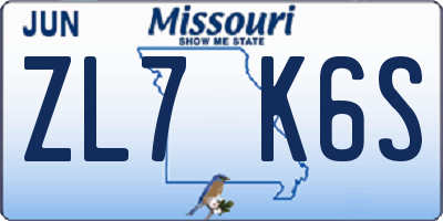 MO license plate ZL7K6S
