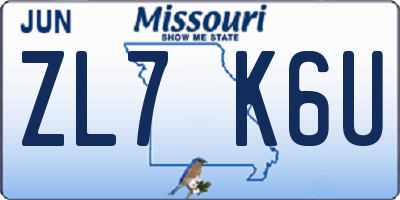 MO license plate ZL7K6U