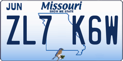 MO license plate ZL7K6W