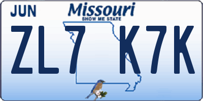 MO license plate ZL7K7K