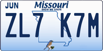 MO license plate ZL7K7M