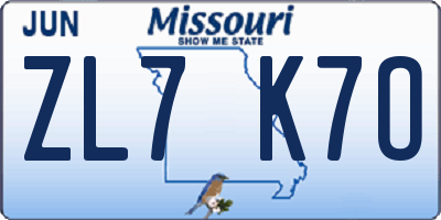 MO license plate ZL7K7O