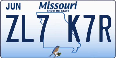 MO license plate ZL7K7R