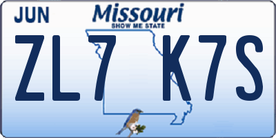 MO license plate ZL7K7S