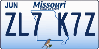 MO license plate ZL7K7Z