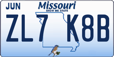 MO license plate ZL7K8B