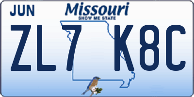 MO license plate ZL7K8C