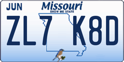 MO license plate ZL7K8D