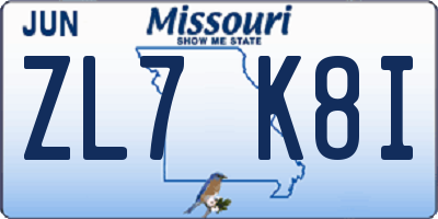 MO license plate ZL7K8I