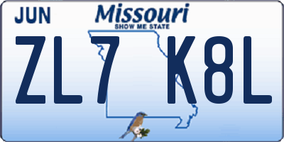MO license plate ZL7K8L